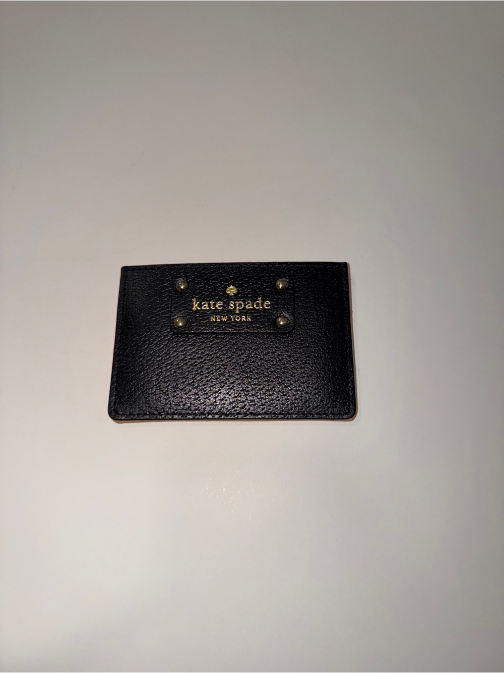 kate spade Black Pebbled Leather Card Case with Gold Logo